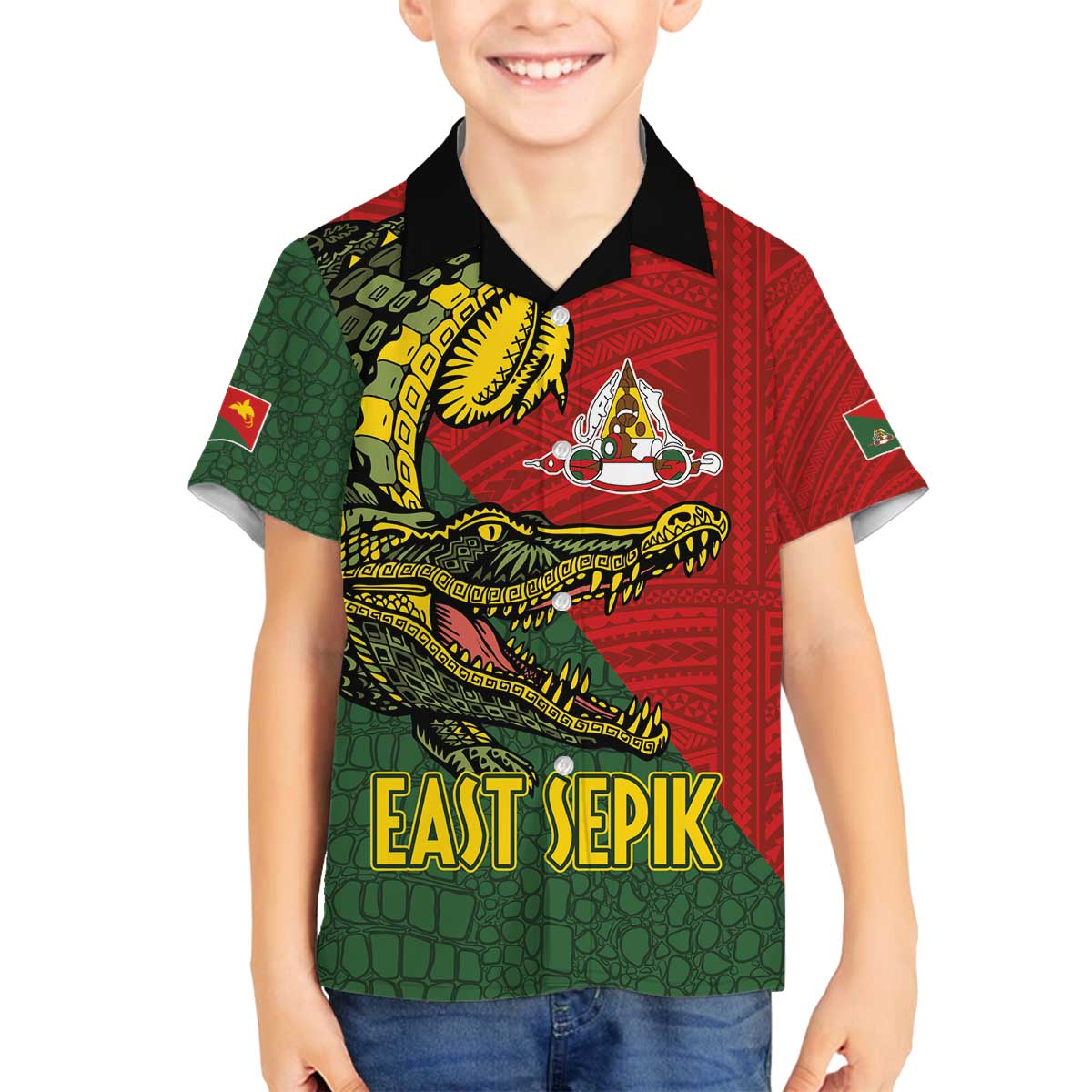 Sepik River Crocodile & Arts Festival Melanesian Pattern Family Matching Off The Shoulder Long Sleeve Dress and Hawaiian Shirt LT03 Son's Shirt Red - Polynesian Pride