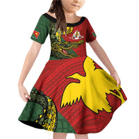Sepik River Crocodile & Arts Festival Melanesian Pattern Family Matching Off Shoulder Short Dress and Hawaiian Shirt LT03 Daughter's Dress Red - Polynesian Pride