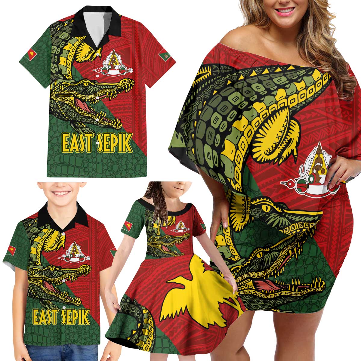 Sepik River Crocodile & Arts Festival Melanesian Pattern Family Matching Off Shoulder Short Dress and Hawaiian Shirt LT03 - Polynesian Pride