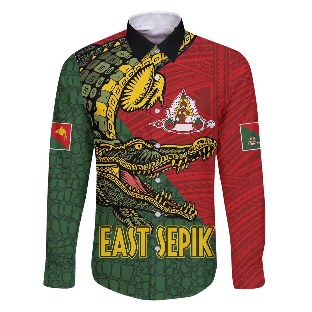 Sepik River Crocodile & Arts Festival Melanesian Pattern Family Matching Puletasi and Hawaiian Shirt LT03 Dad's Shirt - Long Sleeve Red - Polynesian Pride