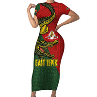 Sepik River Crocodile & Arts Festival Melanesian Pattern Family Matching Short Sleeve Bodycon Dress and Hawaiian Shirt LT03 Mom's Dress Red - Polynesian Pride