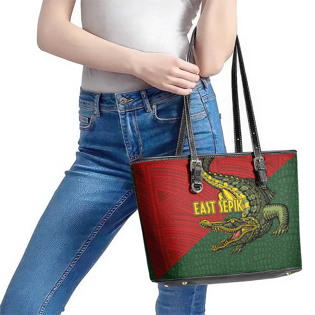 Sepik River Crocodile & Arts Festival Melanesian Pattern Leather Tote Bag LT03 - Polynesian Pride