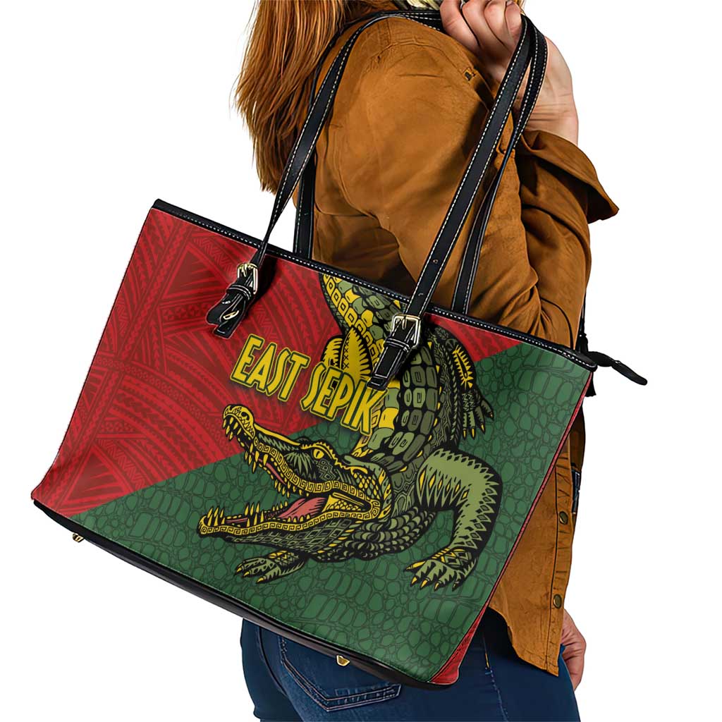 Sepik River Crocodile & Arts Festival Melanesian Pattern Leather Tote Bag LT03 - Polynesian Pride