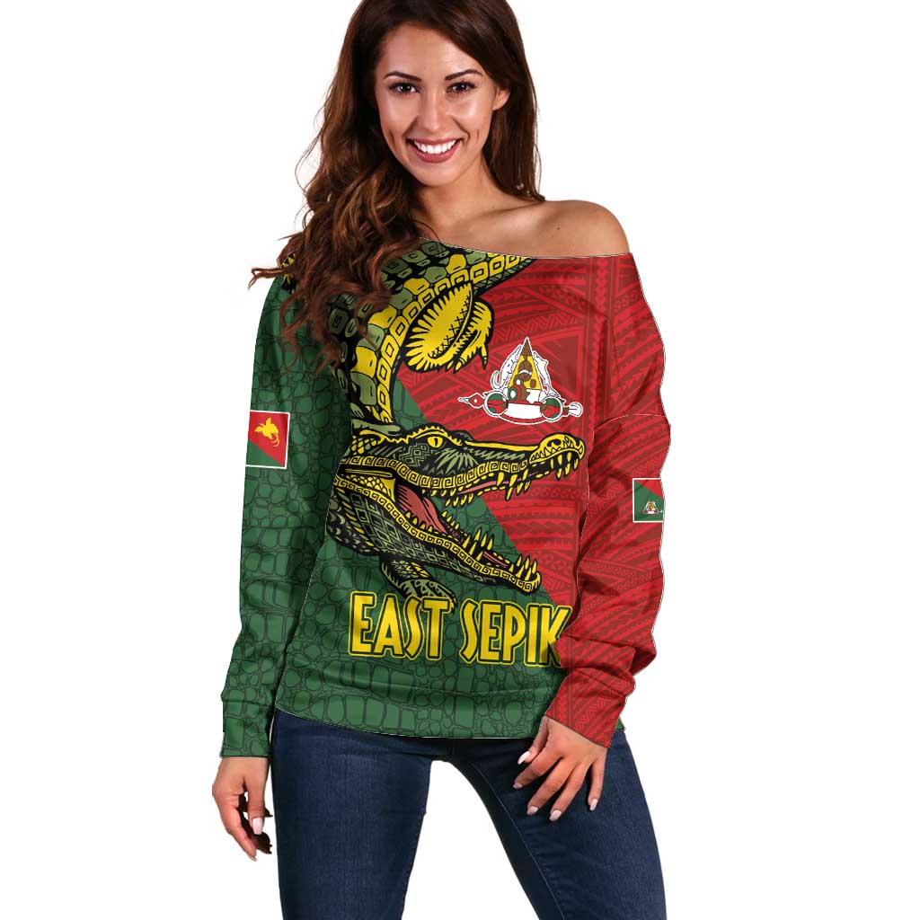 Sepik River Crocodile & Arts Festival Melanesian Pattern Off Shoulder Sweater LT03 Women Red - Polynesian Pride