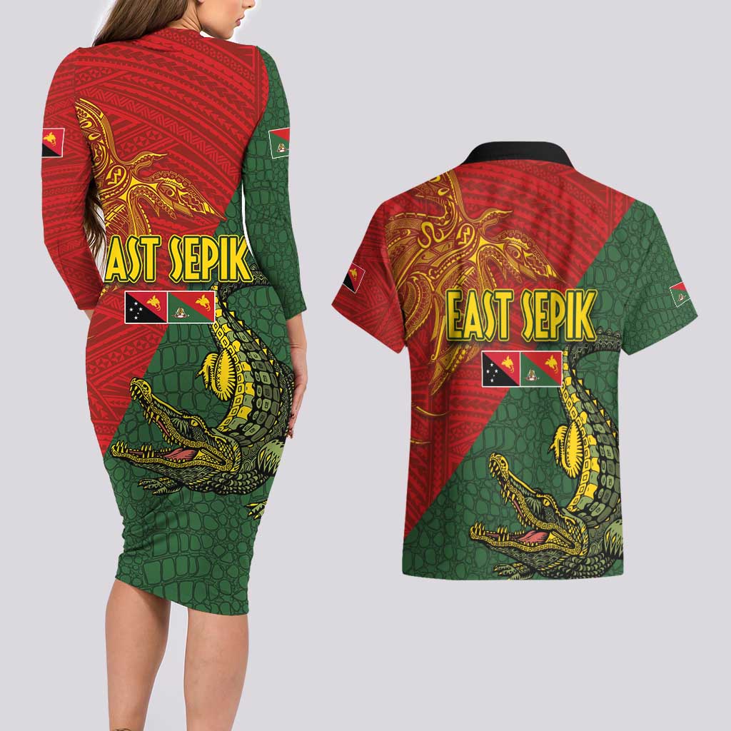 Sepik River Crocodile & Arts Festival Couples Matching Long Sleeve Bodycon Dress and Hawaiian Shirt Bird-of-paradise Melanesian Tattoo LT03 - Polynesian Pride