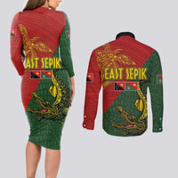 Sepik River Crocodile & Arts Festival Couples Matching Long Sleeve Bodycon Dress and Long Sleeve Button Shirt Bird-of-paradise Melanesian Tattoo LT03 - Polynesian Pride