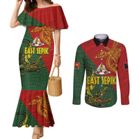 Sepik River Crocodile & Arts Festival Couples Matching Mermaid Dress and Long Sleeve Button Shirt Bird-of-paradise Melanesian Tattoo LT03 Red - Polynesian Pride