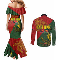 Sepik River Crocodile & Arts Festival Couples Matching Mermaid Dress and Long Sleeve Button Shirt Bird-of-paradise Melanesian Tattoo LT03 - Polynesian Pride