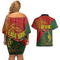 Sepik River Crocodile & Arts Festival Couples Matching Off Shoulder Short Dress and Hawaiian Shirt Bird-of-paradise Melanesian Tattoo LT03 - Polynesian Pride
