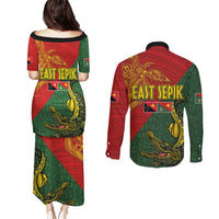 Sepik River Crocodile & Arts Festival Couples Matching Puletasi and Long Sleeve Button Shirt Bird-of-paradise Melanesian Tattoo LT03 - Polynesian Pride