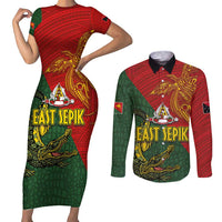 Sepik River Crocodile & Arts Festival Couples Matching Short Sleeve Bodycon Dress and Long Sleeve Button Shirt Bird-of-paradise Melanesian Tattoo LT03 Red - Polynesian Pride