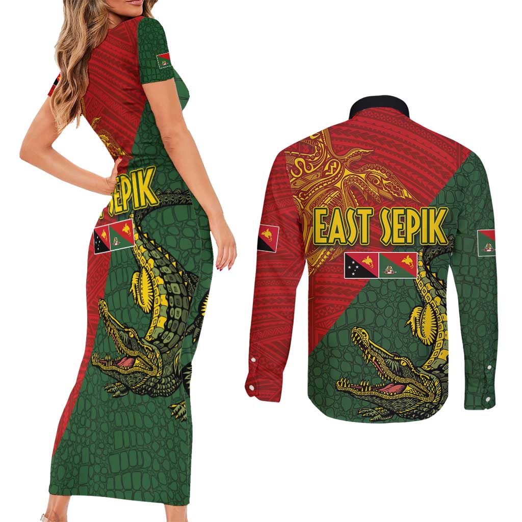 Sepik River Crocodile & Arts Festival Couples Matching Short Sleeve Bodycon Dress and Long Sleeve Button Shirt Bird-of-paradise Melanesian Tattoo LT03 - Polynesian Pride