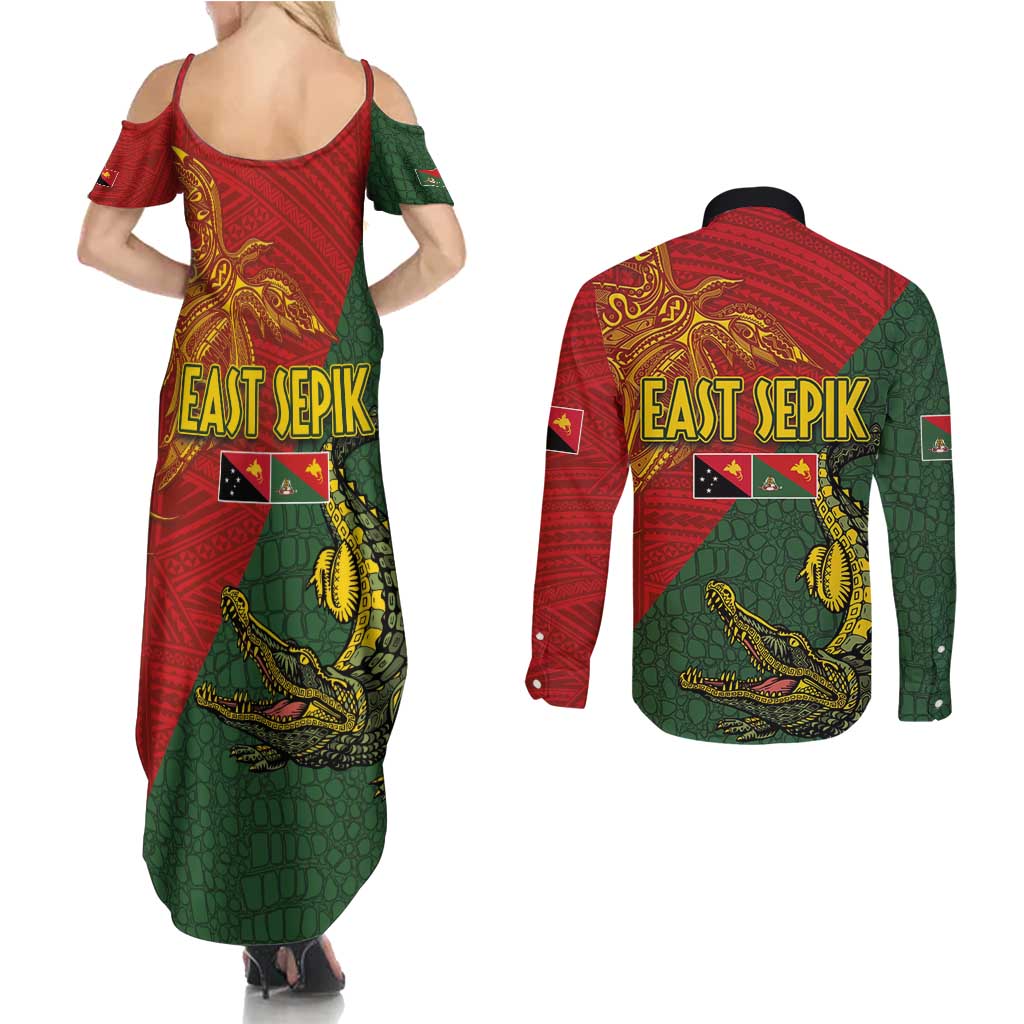 Sepik River Crocodile & Arts Festival Couples Matching Summer Maxi Dress and Long Sleeve Button Shirt Bird-of-paradise Melanesian Tattoo LT03 - Polynesian Pride