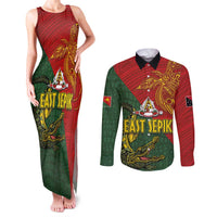 Sepik River Crocodile & Arts Festival Couples Matching Tank Maxi Dress and Long Sleeve Button Shirt Bird-of-paradise Melanesian Tattoo LT03 Red - Polynesian Pride