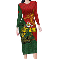 Sepik River Crocodile & Arts Festival Family Matching Long Sleeve Bodycon Dress and Hawaiian Shirt Bird-of-paradise Melanesian Tattoo LT03 Mom's Dress Red - Polynesian Pride