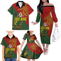 Sepik River Crocodile & Arts Festival Family Matching Off The Shoulder Long Sleeve Dress and Hawaiian Shirt Bird-of-paradise Melanesian Tattoo LT03 - Polynesian Pride