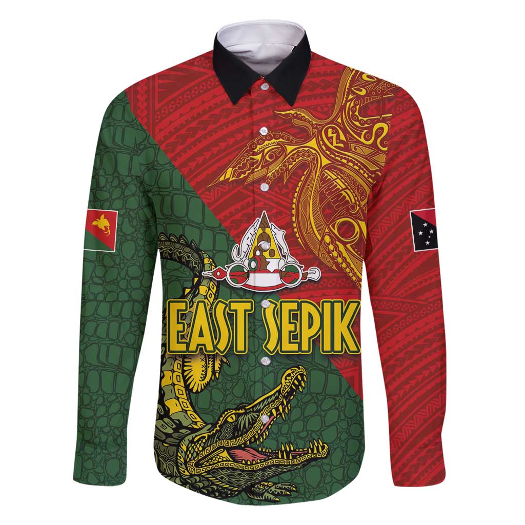 Sepik River Crocodile & Arts Festival Family Matching Off Shoulder Maxi Dress and Hawaiian Shirt Bird-of-paradise Melanesian Tattoo LT03 Dad's Shirt - Long Sleeve Red - Polynesian Pride