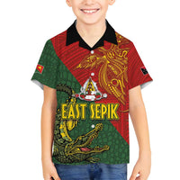 Sepik River Crocodile & Arts Festival Family Matching Off Shoulder Maxi Dress and Hawaiian Shirt Bird-of-paradise Melanesian Tattoo LT03 Son's Shirt Red - Polynesian Pride