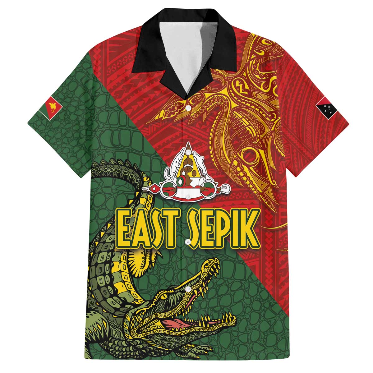 Sepik River Crocodile & Arts Festival Family Matching Off Shoulder Short Dress and Hawaiian Shirt Bird-of-paradise Melanesian Tattoo LT03 Dad's Shirt - Short Sleeve Red - Polynesian Pride
