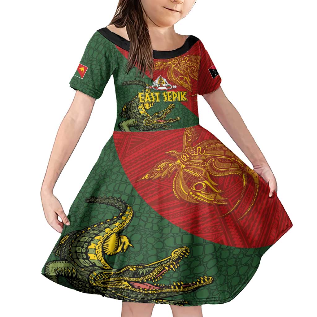 Sepik River Crocodile & Arts Festival Family Matching Summer Maxi Dress and Hawaiian Shirt Bird-of-paradise Melanesian Tattoo LT03 Daughter's Dress Red - Polynesian Pride