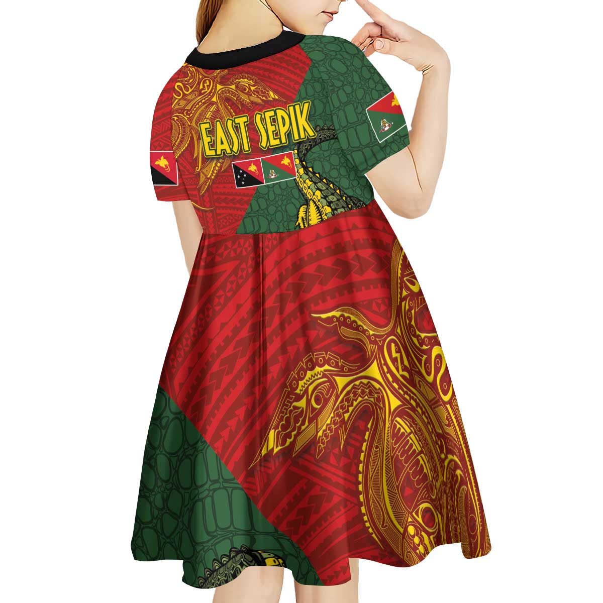 Sepik River Crocodile & Arts Festival Kid Short Sleeve Dress Bird-of-paradise Melanesian Tattoo LT03 - Polynesian Pride