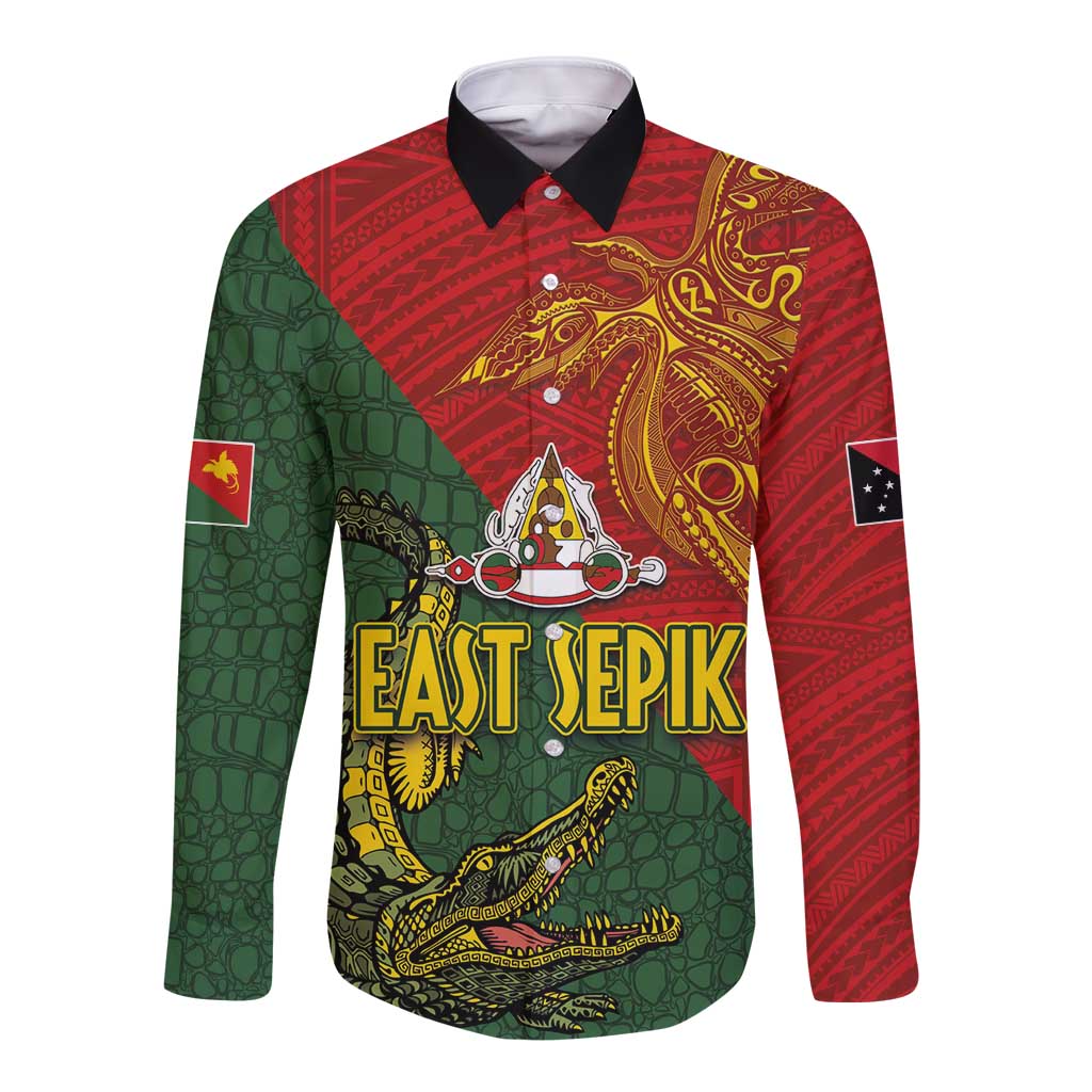 Sepik River Crocodile & Arts Festival Long Sleeve Button Shirt Bird-of-paradise Melanesian Tattoo LT03 Unisex Red - Polynesian Pride