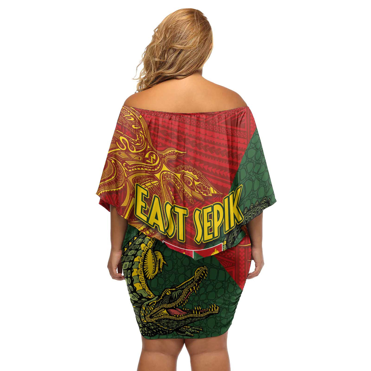 Sepik River Crocodile & Arts Festival Off Shoulder Short Dress Bird-of-paradise Melanesian Tattoo LT03 - Polynesian Pride