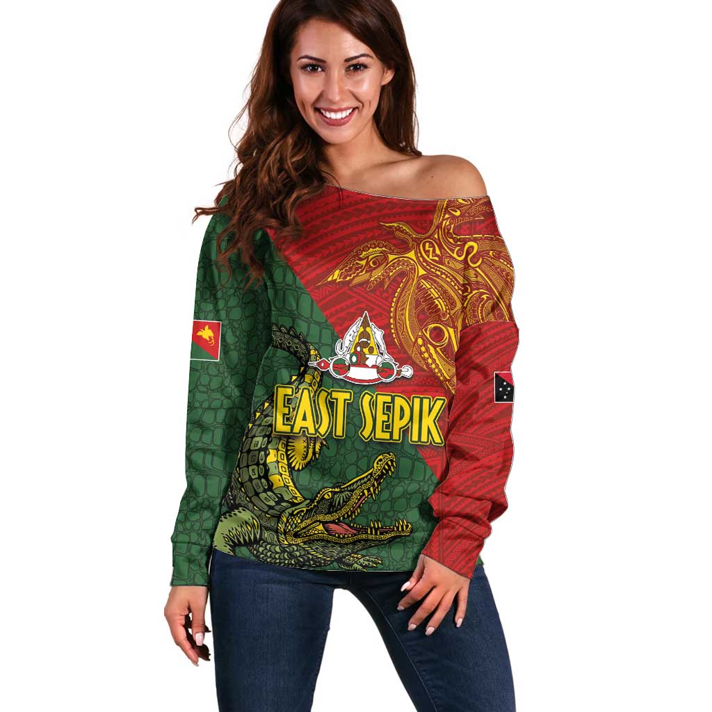 Sepik River Crocodile & Arts Festival Off Shoulder Sweater Bird-of-paradise Melanesian Tattoo LT03 Women Red - Polynesian Pride