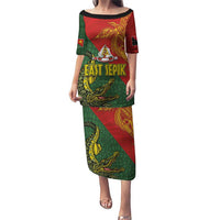 Sepik River Crocodile & Arts Festival Puletasi Bird-of-paradise Melanesian Tattoo LT03 Long Dress Red - Polynesian Pride