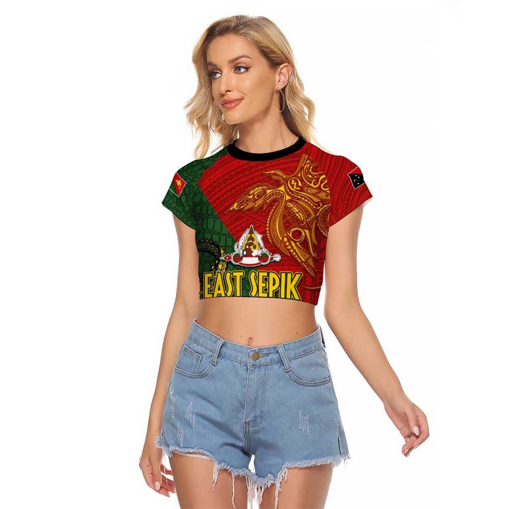 Sepik River Crocodile & Arts Festival Raglan Cropped T Shirt Bird-of-paradise Melanesian Tattoo LT03 Female Red - Polynesian Pride