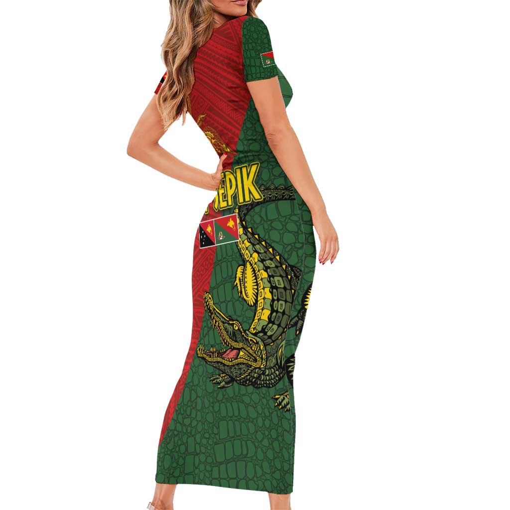 Sepik River Crocodile & Arts Festival Short Sleeve Bodycon Dress Bird-of-paradise Melanesian Tattoo LT03 - Polynesian Pride