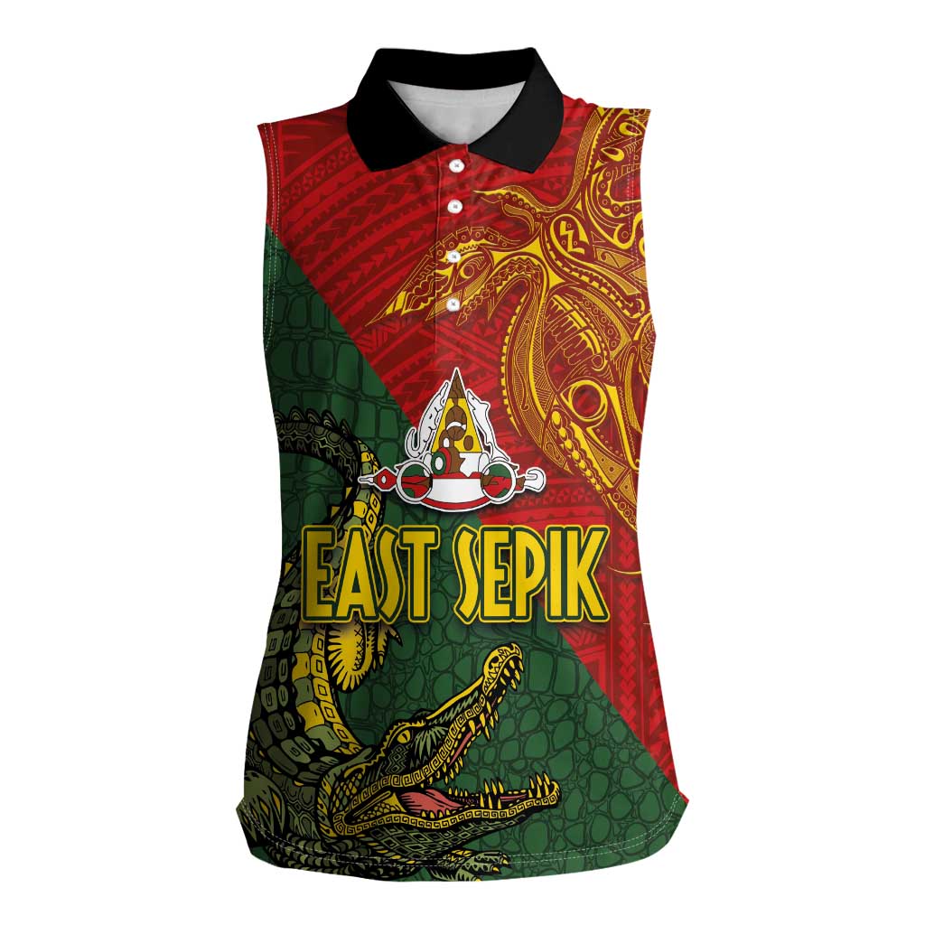 Sepik River Crocodile & Arts Festival Women Sleeveless Polo Shirt Bird-of-paradise Melanesian Tattoo LT03 Female Red - Polynesian Pride