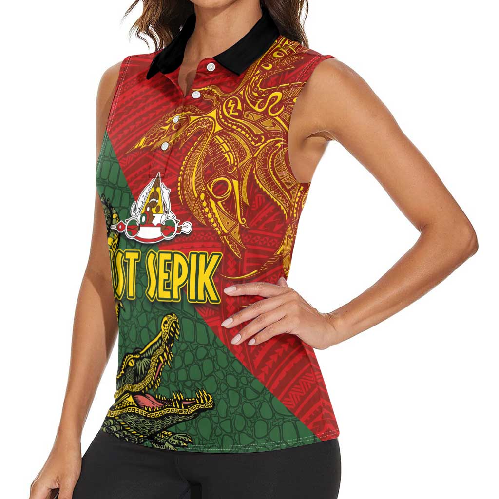 Sepik River Crocodile & Arts Festival Women Sleeveless Polo Shirt Bird-of-paradise Melanesian Tattoo LT03 - Polynesian Pride