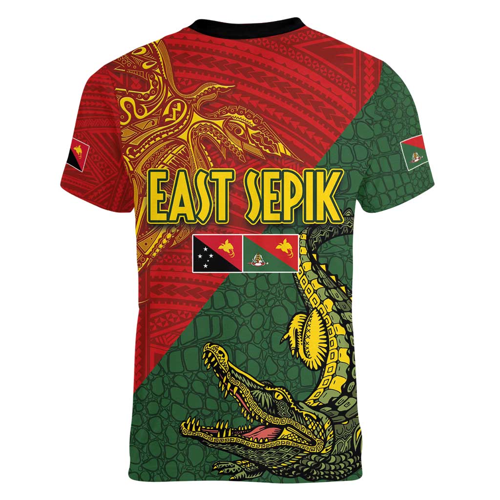 Sepik River Crocodile & Arts Festival Women V-Neck T-Shirt Bird-of-paradise Melanesian Tattoo LT03 - Polynesian Pride