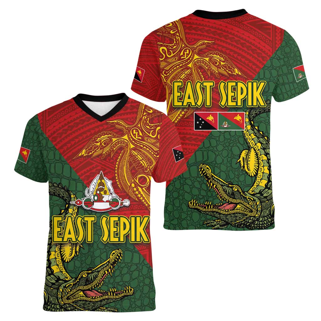Sepik River Crocodile & Arts Festival Women V-Neck T-Shirt Bird-of-paradise Melanesian Tattoo LT03 - Polynesian Pride