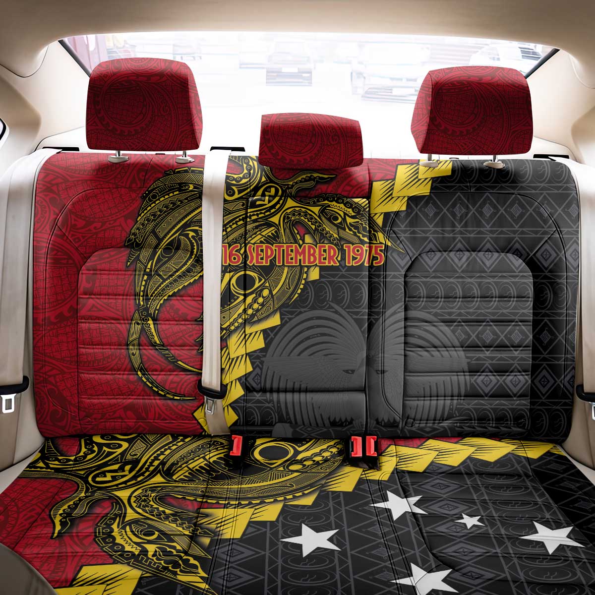 Papua New Guinea Independence Day Back Car Seat Cover Bird-of-paradise Melanesian Tattoo LT03 - Polynesian Pride