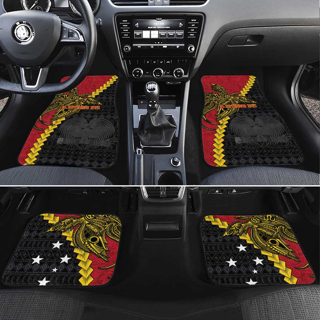 Papua New Guinea Independence Day Car Mats Bird-of-paradise Melanesian Tattoo LT03 Set 4pcs Red - Polynesian Pride