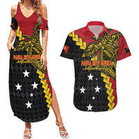 Papua New Guinea Independence Day Couples Matching Summer Maxi Dress and Hawaiian Shirt Bird-of-paradise Melanesian Tattoo LT03 Red - Polynesian Pride
