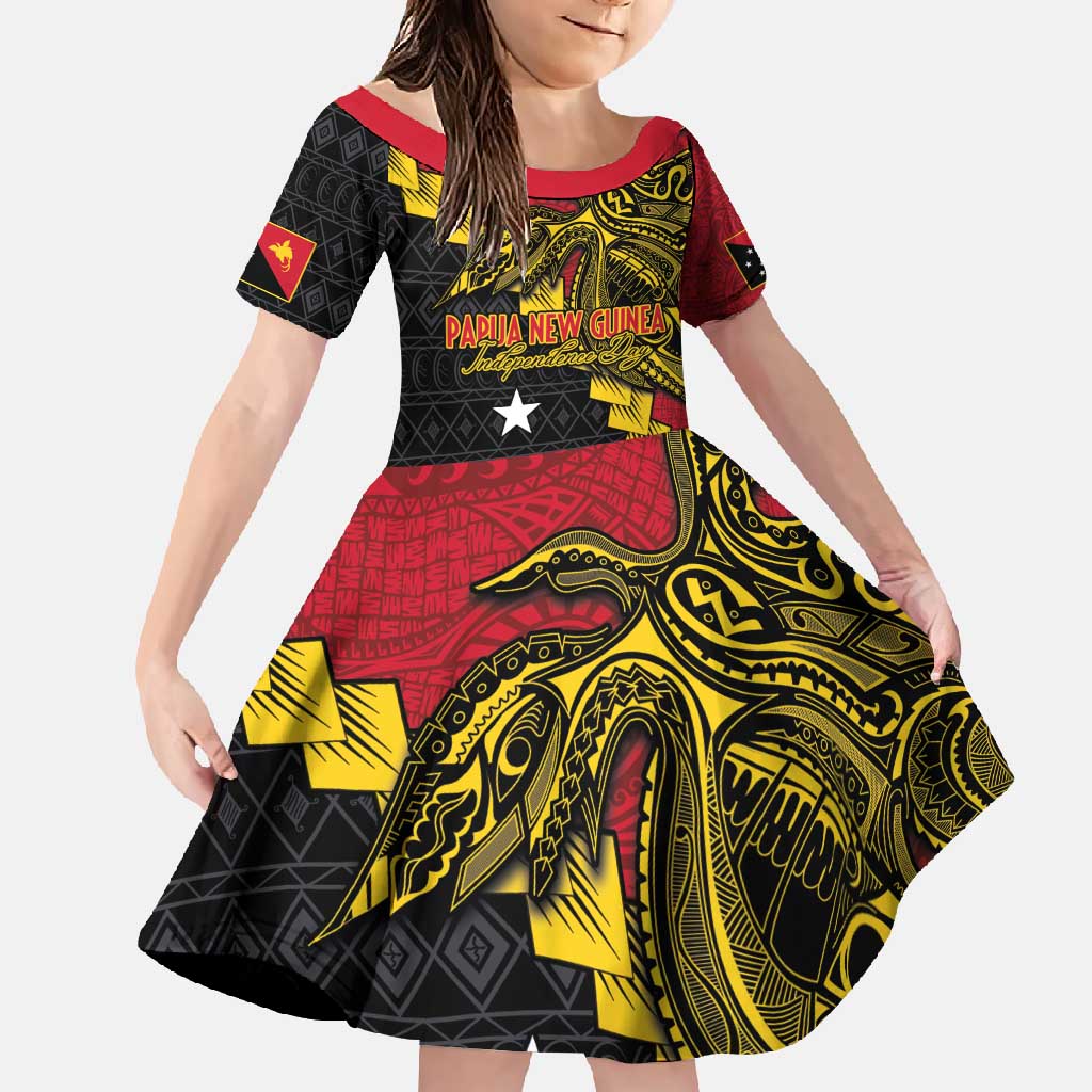Papua New Guinea Independence Day Family Matching Long Sleeve Bodycon Dress and Hawaiian Shirt Bird-of-paradise Melanesian Tattoo LT03 Daughter's Dress Red - Polynesian Pride