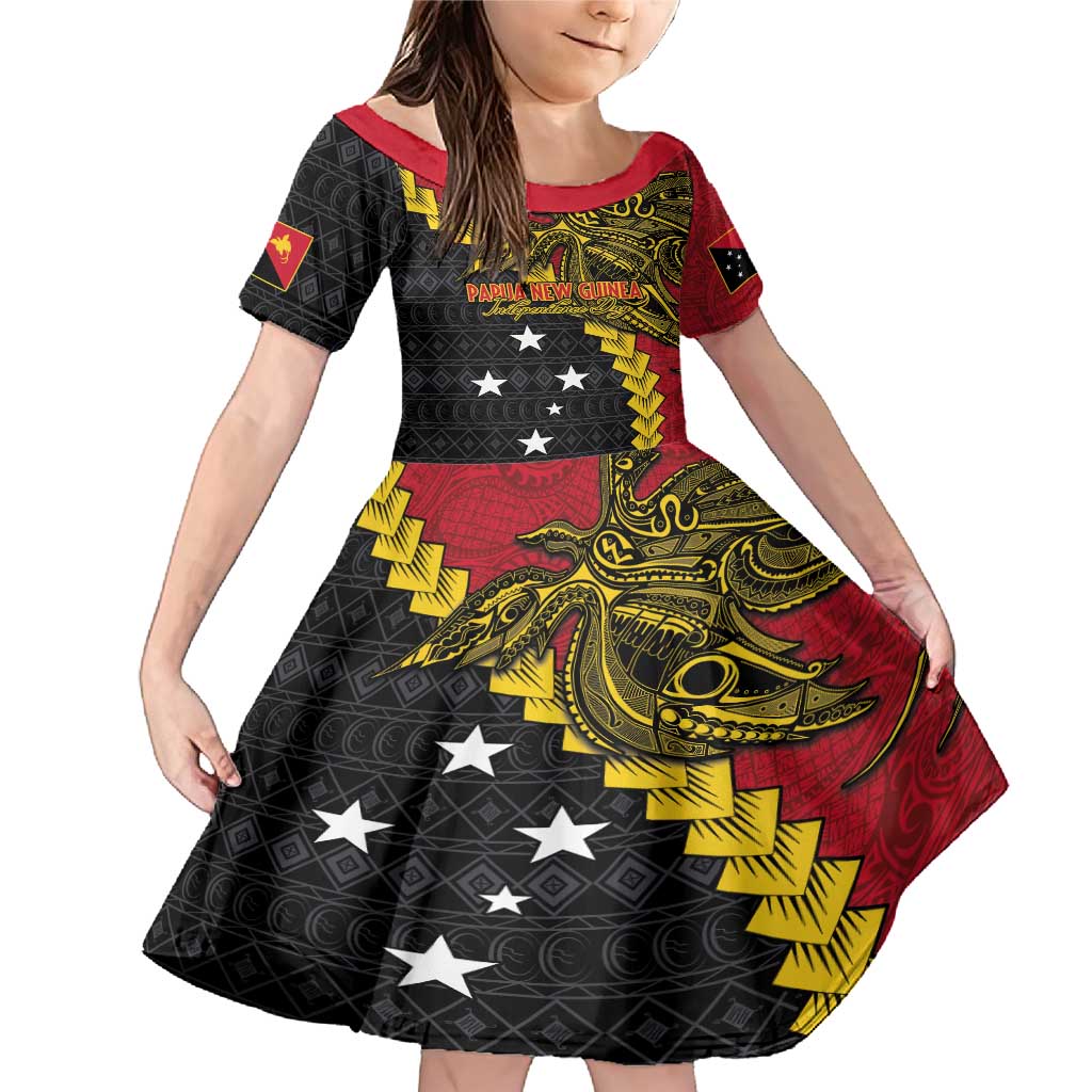 Papua New Guinea Independence Day Family Matching Mermaid Dress and Hawaiian Shirt Bird-of-paradise Melanesian Tattoo LT03 Daughter's Dress Red - Polynesian Pride