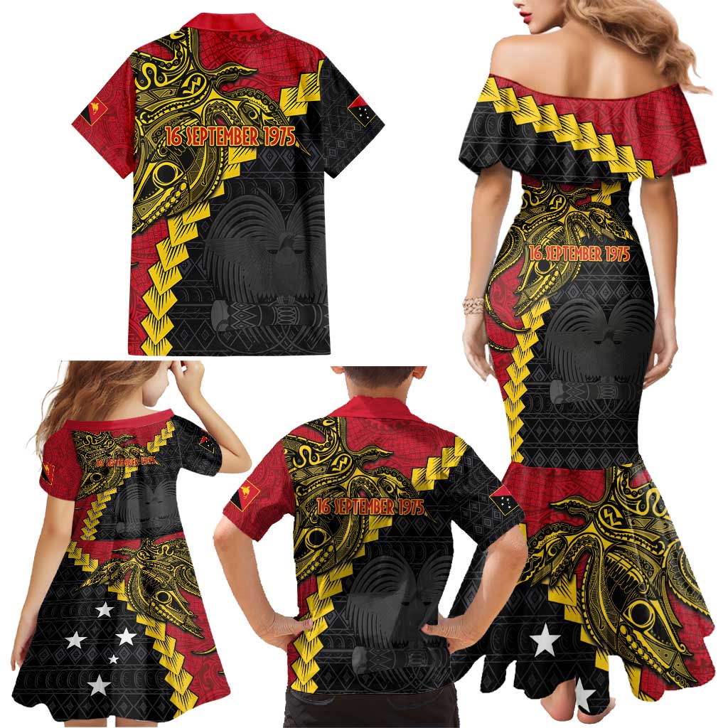 Papua New Guinea Independence Day Family Matching Mermaid Dress and Hawaiian Shirt Bird-of-paradise Melanesian Tattoo LT03 - Polynesian Pride