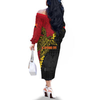 Papua New Guinea Independence Day Family Matching Off The Shoulder Long Sleeve Dress and Hawaiian Shirt Bird-of-paradise Melanesian Tattoo LT03 - Polynesian Pride