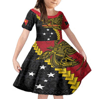 Papua New Guinea Independence Day Family Matching Off Shoulder Maxi Dress and Hawaiian Shirt Bird-of-paradise Melanesian Tattoo LT03 Daughter's Dress Red - Polynesian Pride