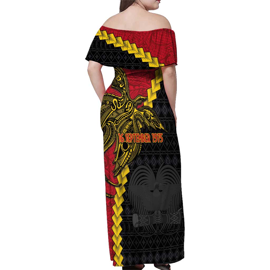 Papua New Guinea Independence Day Family Matching Off Shoulder Maxi Dress and Hawaiian Shirt Bird-of-paradise Melanesian Tattoo LT03 - Polynesian Pride