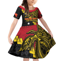 Papua New Guinea Independence Day Family Matching Off Shoulder Short Dress and Hawaiian Shirt Bird-of-paradise Melanesian Tattoo LT03 Daughter's Dress Red - Polynesian Pride