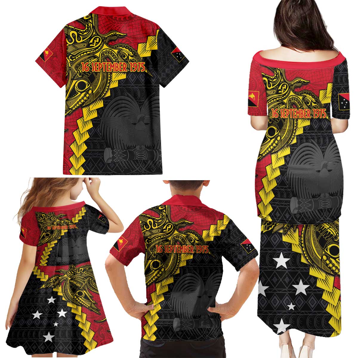Papua New Guinea Independence Day Family Matching Puletasi and Hawaiian Shirt Bird-of-paradise Melanesian Tattoo LT03 - Polynesian Pride