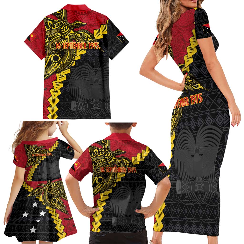 Papua New Guinea Independence Day Family Matching Short Sleeve Bodycon Dress and Hawaiian Shirt Bird-of-paradise Melanesian Tattoo LT03 - Polynesian Pride