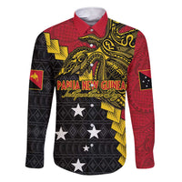 Papua New Guinea Independence Day Family Matching Short Sleeve Bodycon Dress and Hawaiian Shirt Bird-of-paradise Melanesian Tattoo LT03 Dad's Shirt - Long Sleeve Red - Polynesian Pride