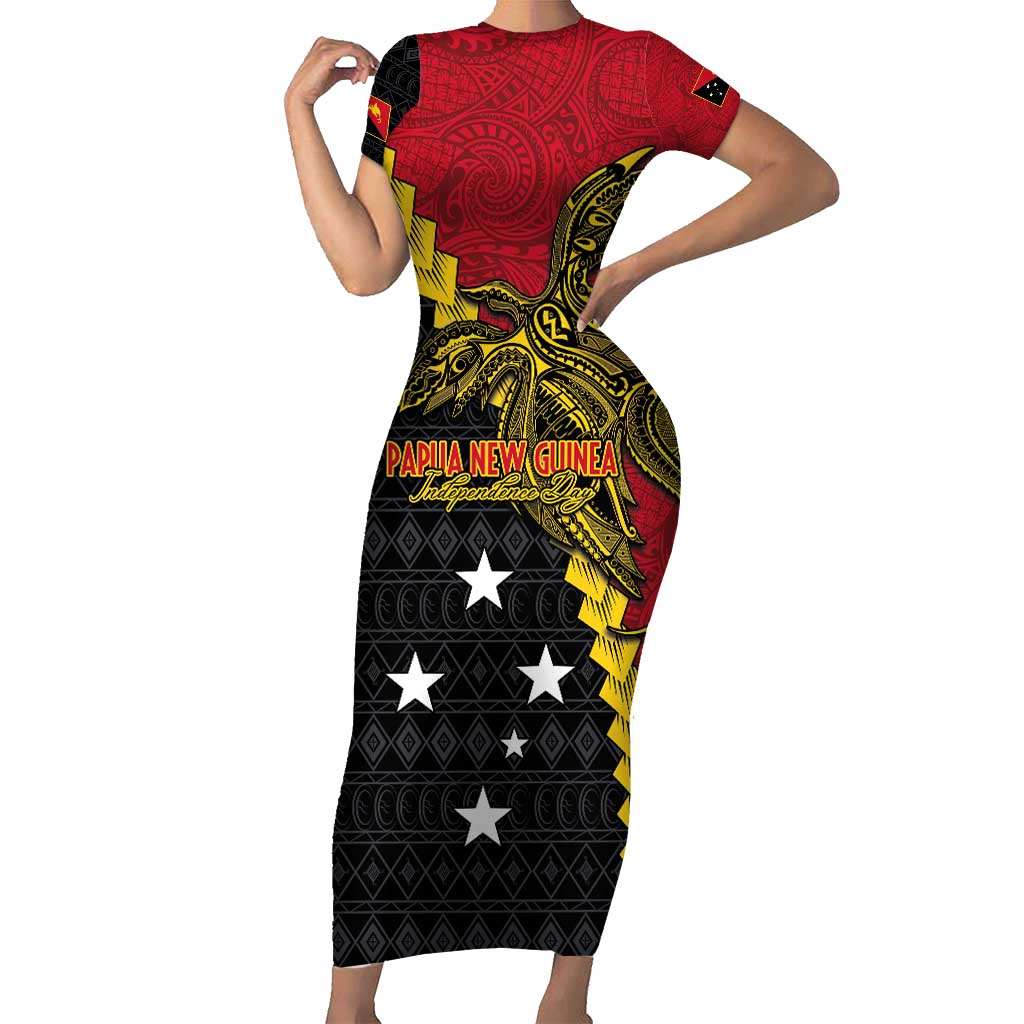 Papua New Guinea Independence Day Family Matching Short Sleeve Bodycon Dress and Hawaiian Shirt Bird-of-paradise Melanesian Tattoo LT03 Mom's Dress Red - Polynesian Pride