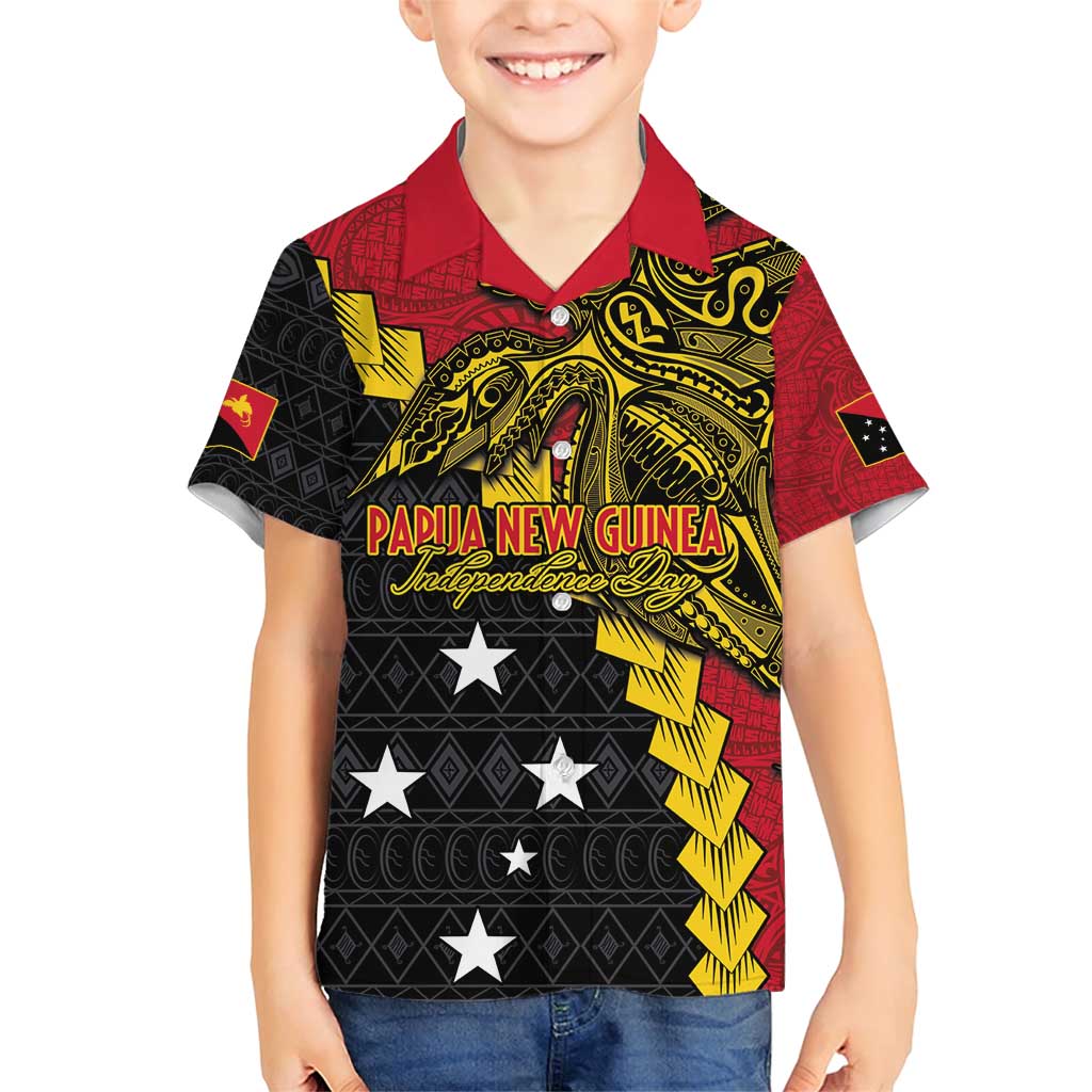 Papua New Guinea Independence Day Family Matching Short Sleeve Bodycon Dress and Hawaiian Shirt Bird-of-paradise Melanesian Tattoo LT03 Son's Shirt Red - Polynesian Pride